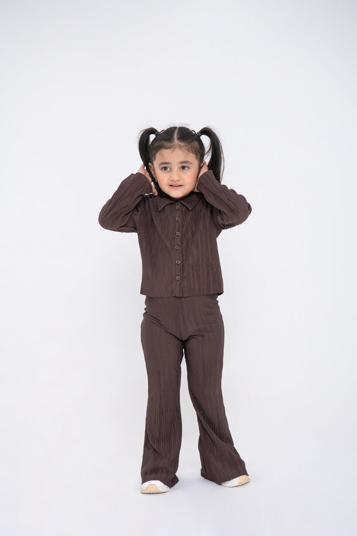 PLEATED TEXTURE 2PC SET BROWN