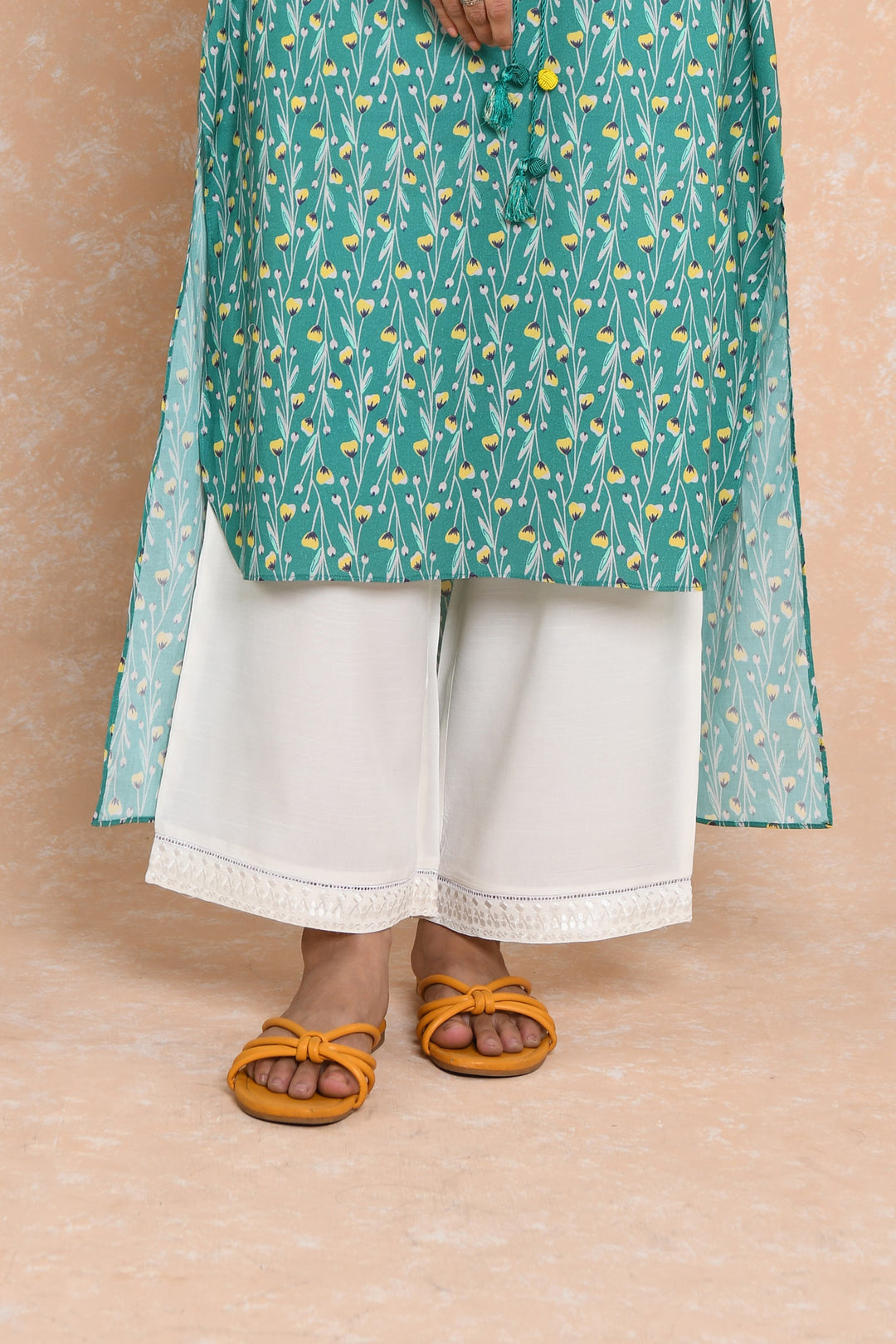 Raw-silk embroidered culottes
