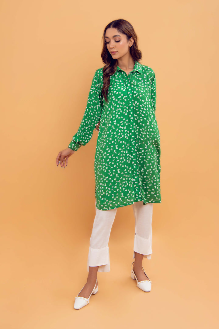 PRINTED FORAL TUNIC IN GREEN