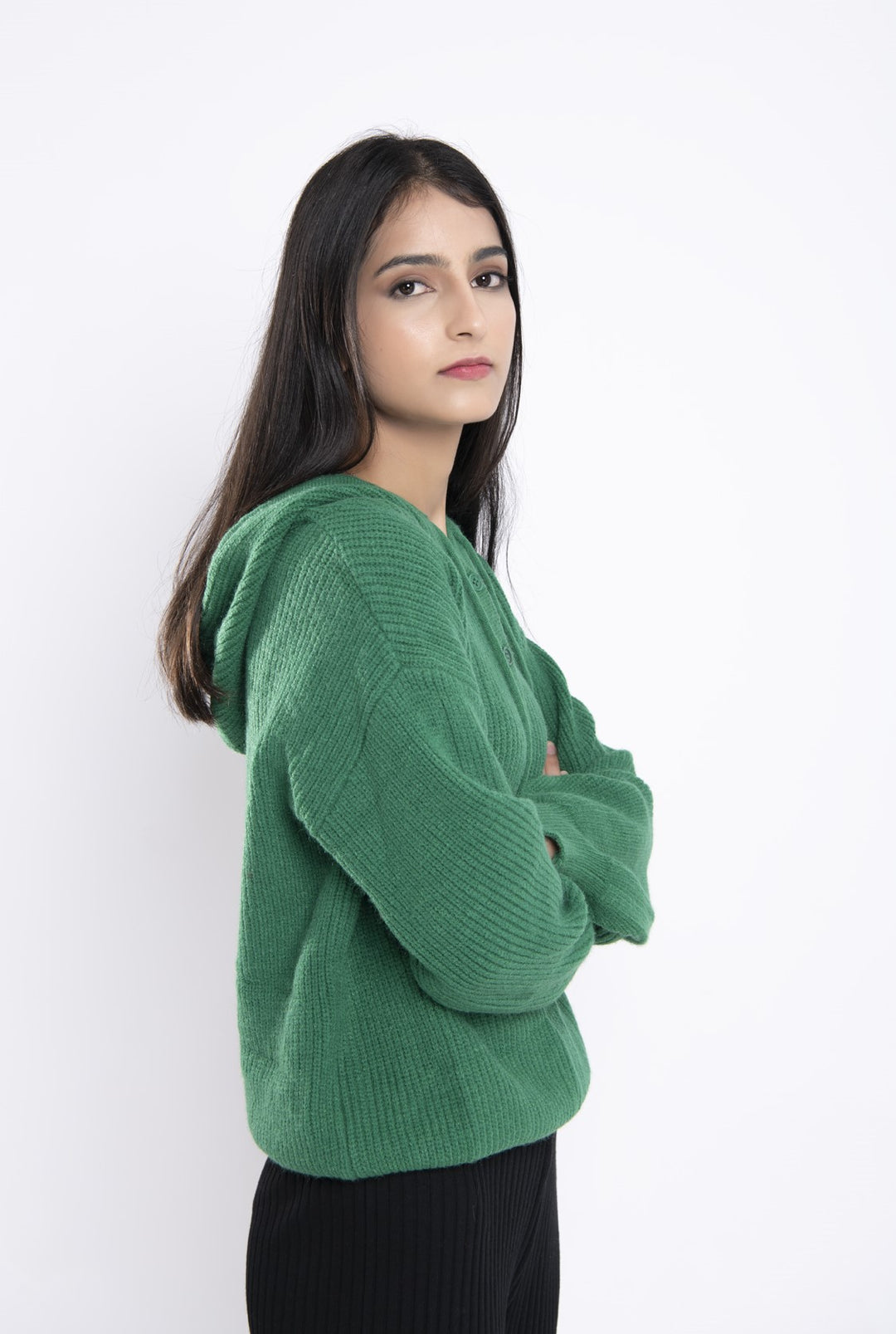 GREEN KNITTED HOODIE