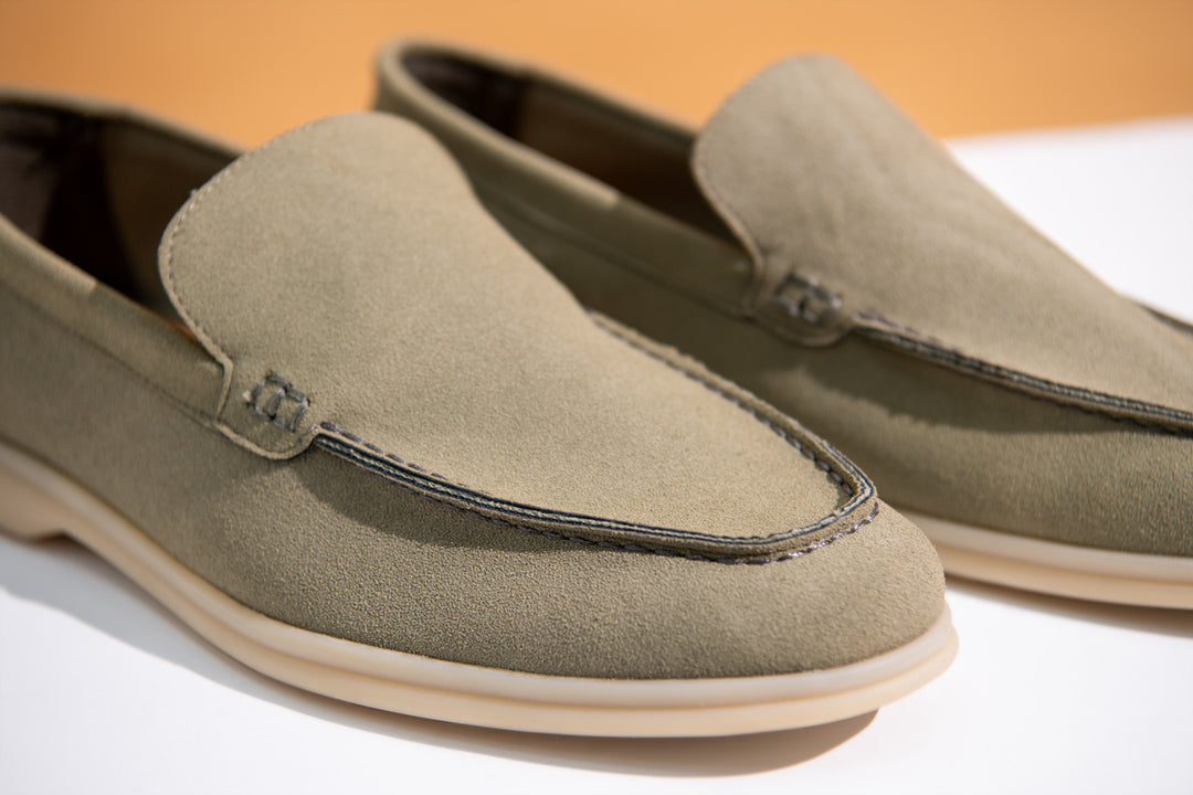 GREEN SUEDE MOCCASINS