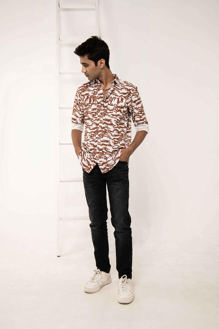  Printed Slim Fit Shirt with Flap Pockets