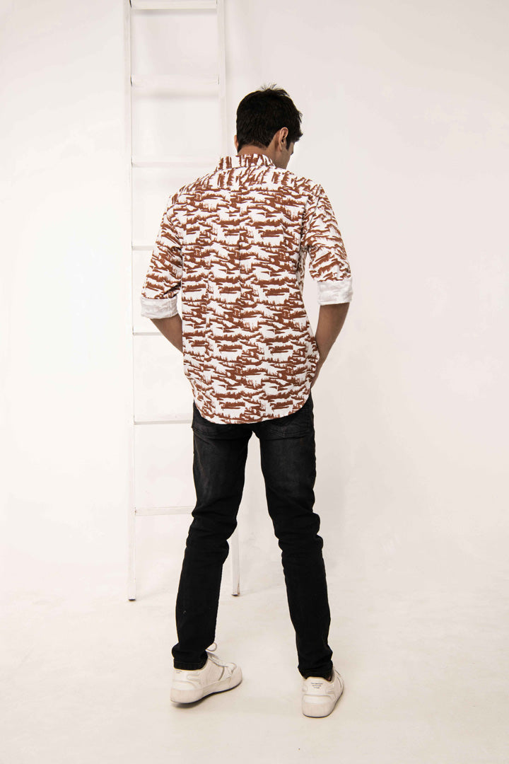  Printed Slim Fit Shirt with Flap Pockets