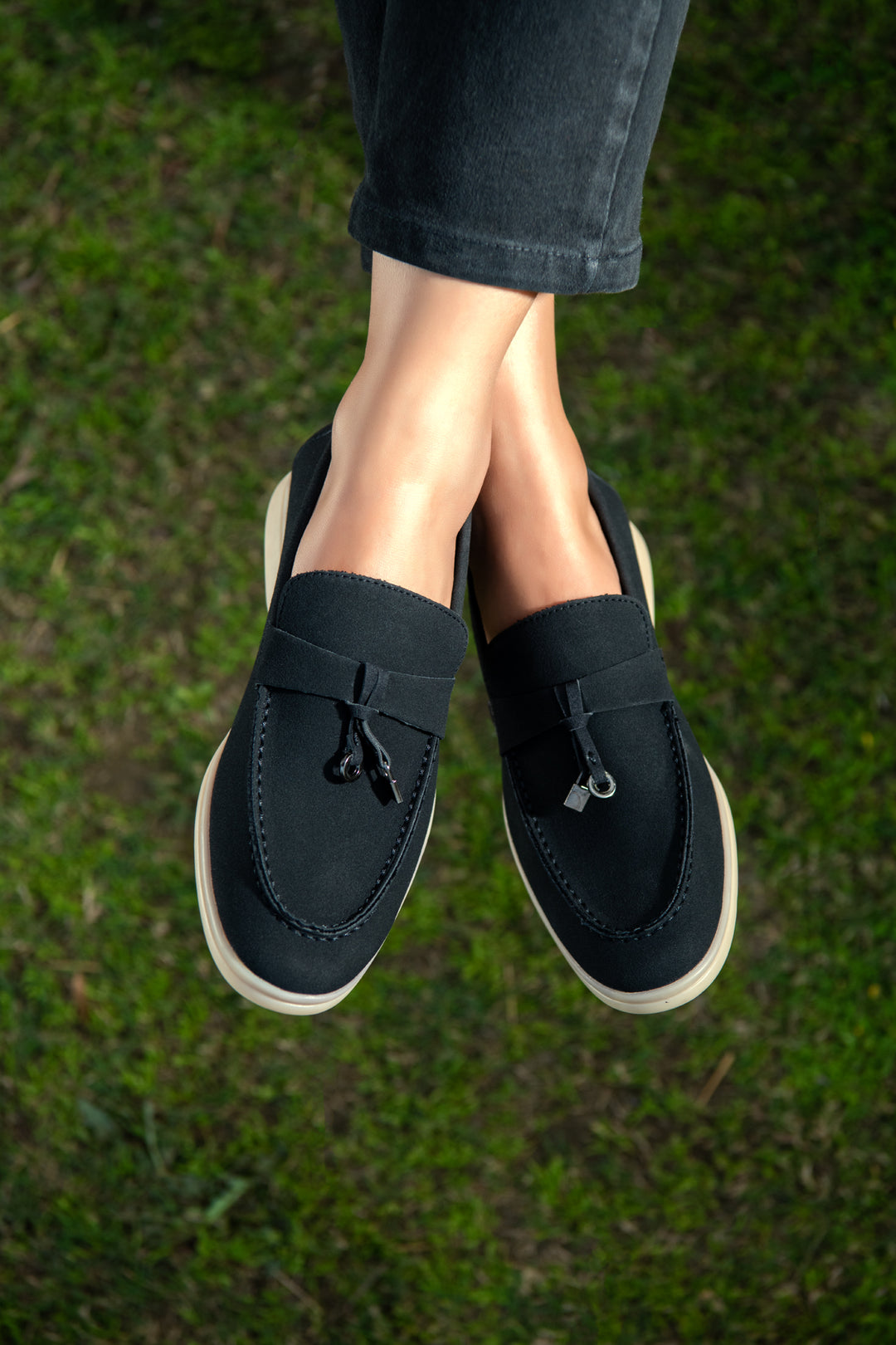 CHARCOAL GRAY SOFT SLIP SUEDE LOAFERS