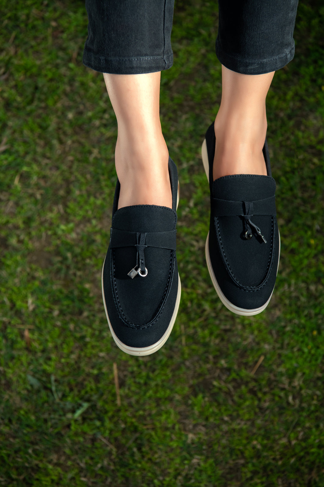 CHARCOAL GRAY SOFT SLIP SUEDE LOAFERS