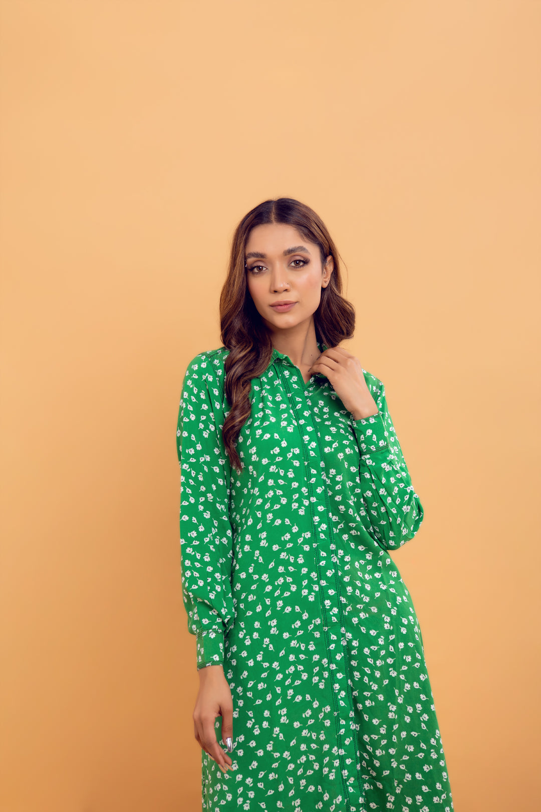 PRINTED FORAL TUNIC IN GREEN